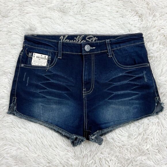 Vanilla Star Dark Wash High Waisted Jean Shorts Size 9 - Picture 1 of 9